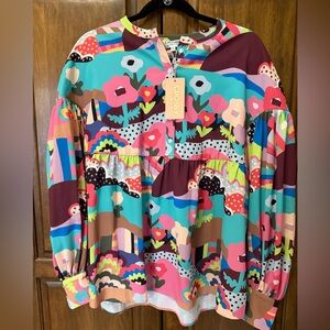 CROSBY by Mollie Burch Turquoise Multicolor Floral Peasant Blouse